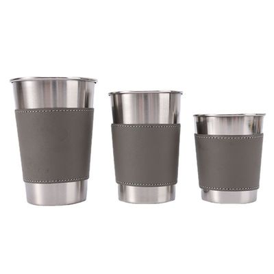 170ML 330ML 500ML Taza de cerveza de acero inoxidable Taza portátil de agua de campamento con estuche de cuero