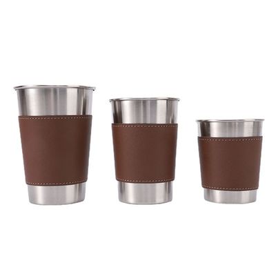 170ML 330ML 500ML Taza de cerveza de acero inoxidable Taza portátil de agua de campamento con estuche de cuero