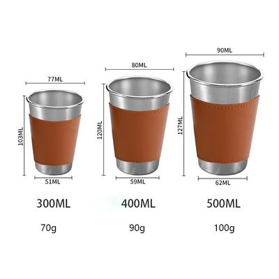 170ML 330ML 500ML Taza de cerveza de acero inoxidable Taza portátil de agua de campamento con estuche de cuero
