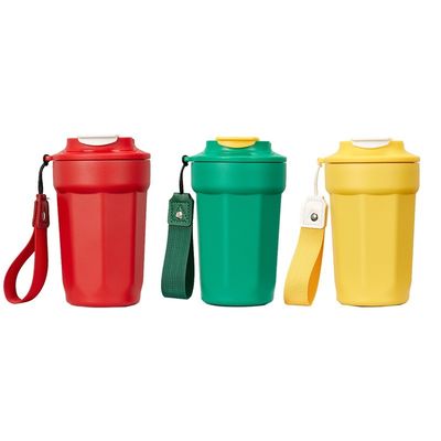 Taza de café de acero inoxidable 304 aislada al vacío 420 ml en forma de diamante octogonal con empuñadura