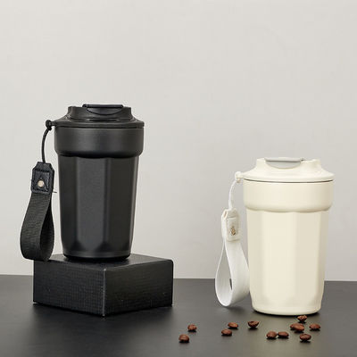 Taza de café de acero inoxidable 304 aislada al vacío 420 ml en forma de diamante octogonal con empuñadura