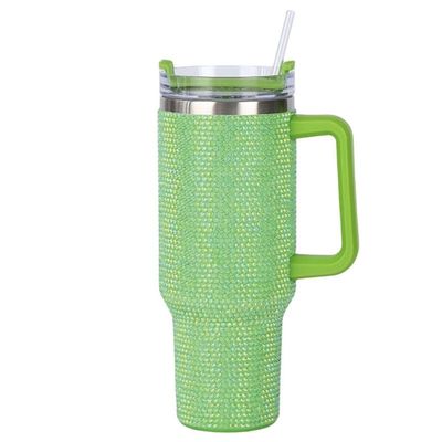 40oz de Rhinestone con tapa de tumbler con mango y paja Construcción de doble pared
