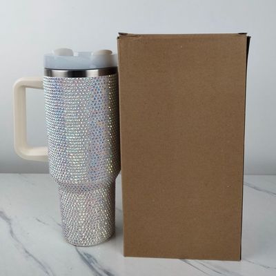 40oz de Rhinestone con tapa de tumbler con mango y paja Construcción de doble pared