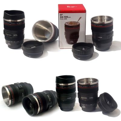 253.4g doble pared de acero inoxidable lente de cámara taza de café para los entusiastas de la fotografía