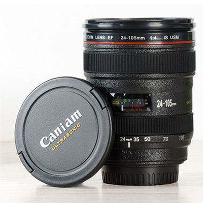 253.4g doble pared de acero inoxidable lente de cámara taza de café para los entusiastas de la fotografía