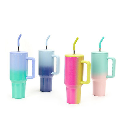40oz Gradient Rainbow Tumbler Cups con pajita sostenibles y accesorios de agarre a mano