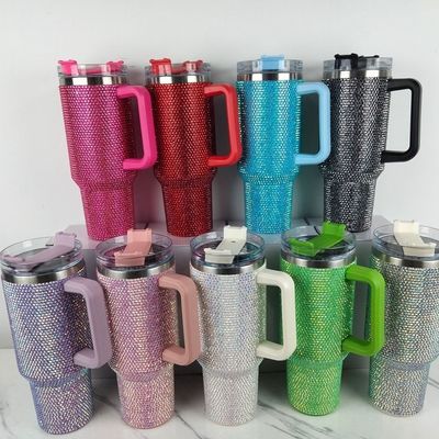 1 Diamante Negro con tazas de doble pared de acero inoxidable de café de viaje tumbler con paja
