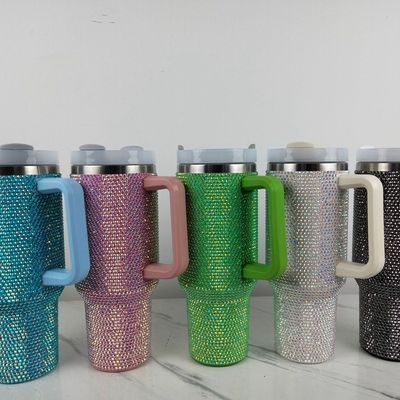 1 Diamante Negro con tazas de doble pared de acero inoxidable de café de viaje tumbler con paja