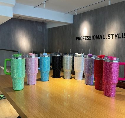 1 Diamante Negro con tazas de doble pared de acero inoxidable de café de viaje tumbler con paja