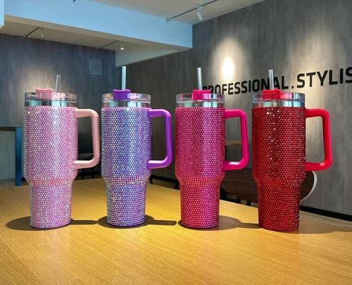 1 Diamante Negro con tazas de doble pared de acero inoxidable de café de viaje tumbler con paja
