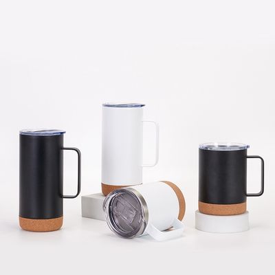 Taza de café aislada al vacío de acero inoxidable con base de corcho 12 oz 16 oz diseño de boca ancha