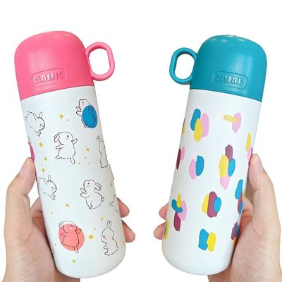 Botella de agua para niños de acero inoxidable 500ml Cute Tumbler Cup con patrón y tapa personalizados