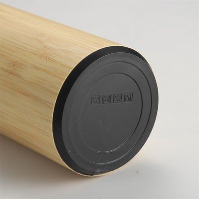 Taza recta de acero inoxidable aislado de tres paredes de bambú frasco de termo con infusor de té