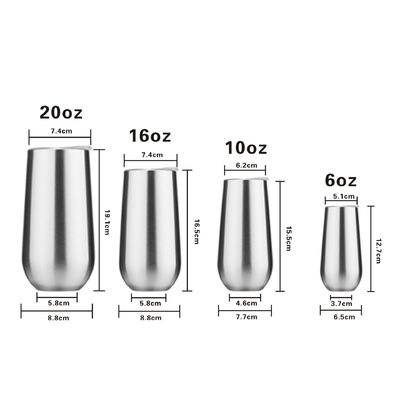 En stock 6oz Flautas de champán sin tallo Tumbler 10oz Niños Sublimación Taza de café Vacuo Tazas aisladas